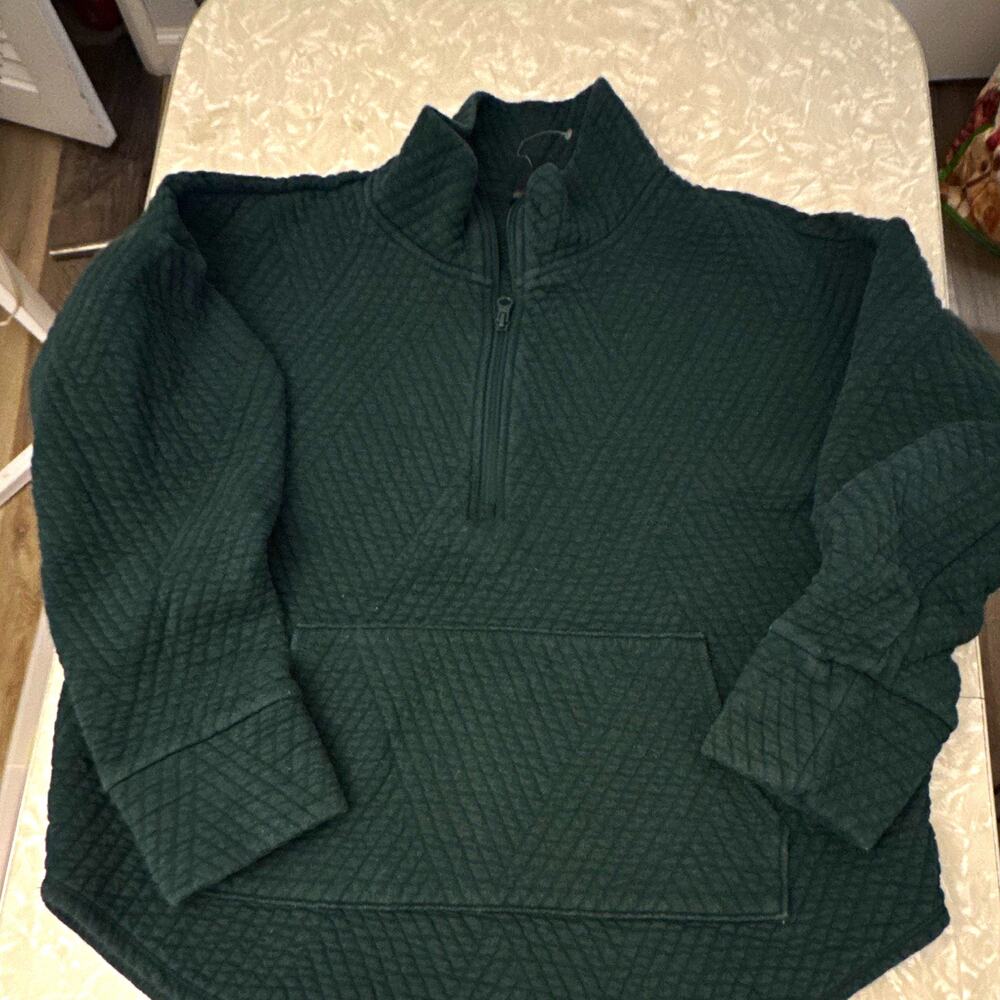 GapFit Green Quilted 1/4 Zip Mock Neck Pullover Sweatshirt Pockets Women's M